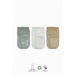 Mey İthalat®   Basic Kaymaz Penye Soket Çorap 3'Lü BS10107 Nil Ekru Bej