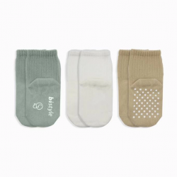 Mey İthalat®   Basic Kaymaz Penye Soket Çorap 3'Lü BS10107 Nil Ekru Bej