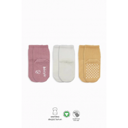 Mey İthalat®   Basic Kaymaz Penye Soket Çorap 3'Lü BS10107 Pudra Ekru Somon