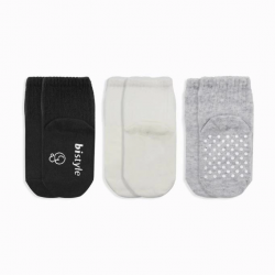 Mey İthalat®   3'Lü Basic Kaymaz Penye Soket Çorap 10107 Siyah Ekru Gri