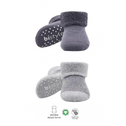 Mey İthalat®   2'Li Çemberli Kaymaz Havlu Soket Çorap 10503 Gri-Antrasit