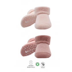 Mey İthalat®   2'Li Çemberli Kaymaz Havlu Soket Çorap 10503 Pudra Pembe