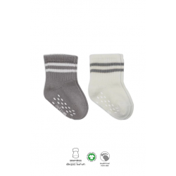 Mey İthalat®   Çemberli Kaymaz Soket Çorap 2'Li BS10125 Gri Ekru