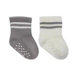 Mey İthalat®   Çemberli Kaymaz Soket Çorap 2'Li BS10125 Gri Ekru