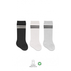 Mey İthalat®   Derby Dizaltı Çorap 3'Lü BS40101 Siyah Ekru Gri Çemberli