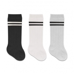 Mey İthalat®   Derby Dizaltı Çorap 3'Lü BS40101 Siyah Ekru Gri Çemberli