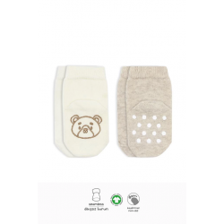 Mey İthalat®   2'Li Hayvan Figürlü Kaymaz Soket Çorap 10104 Bej Ekru