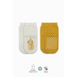 Mey İthalat®   2'Li Meyve Figürlü Kaymaz Soket Çorap 10105 Ekru Hardal