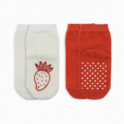 Mey İthalat®   2'Li Meyve Figürlü Kaymaz Soket Çorap 10105 Kırmızı Ekru