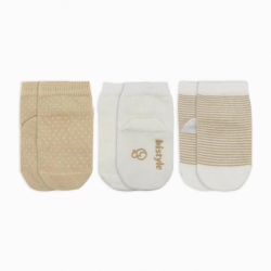 Mey İthalat®  Puanlı Kaymaz Penye Soket Çorap 3'Lü BS10108 Bej
