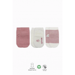 Mey İthalat®  Puanlı Kaymaz Penye Soket Çorap 3'Lü BS10108 Pudra
