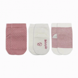 Mey İthalat®  Puanlı Kaymaz Penye Soket Çorap 3'Lü BS10108 Pudra