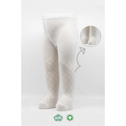 Mey İthalat®   Tekli Ekose Kabartma Penye Külotlu Çorap BS50105 Ekru
