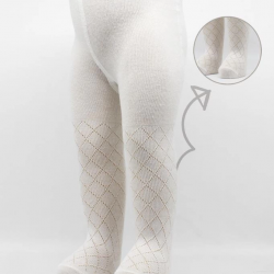 Mey İthalat®   Tekli Ekose Kabartma Penye Külotlu Çorap BS50105 Ekru