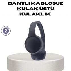 Mey İthalat® Bluetooth 5.0 Siyah Kablosuz Kulaklık 18 Saat Batarya Katlanabilir Tasarım