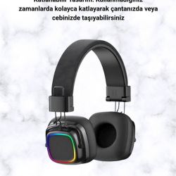 Mey İthalat® Bluetooth 5.3 Rainbow Işıklı Kulak Üstü Kablosuz Kulaklık