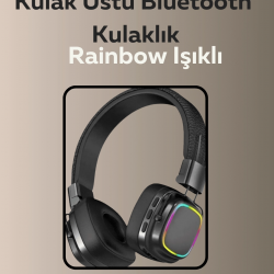 Mey İthalat® Bluetooth 5.3 Rainbow Işıklı Kulak Üstü Kablosuz Kulaklık