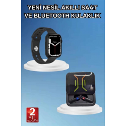 Mey İthalat® Bluetooth Bağlantılı Kablosuz Kulaklık ve Yeni Nesil Akıllı Saat 5.0 Bluetooth