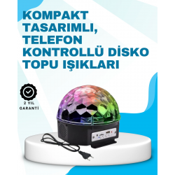 Mey İthalat® Bluetooth Bağlantılı Renkli Masaüstü Disko Topu Işık Gösterisi
