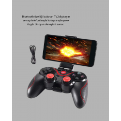 Mey İthalat® Bluetooth Gamepad Kablosuz Oyun Kumandası Tek Cihaz Destekli