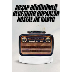 Mey İthalat® Bluetooth Hoparlör Ahşap Renk Vintage Işıklı Nostaljik Radyo Fm Ahşap Görünümlü
