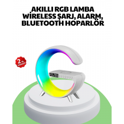 Mey İthalat® Bluetooth Hoparlörlü RGB Atmosfer Lambası Kablosuz Şarj ve Saat Özellikli