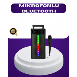 Mey İthalat® Bluetooth Işıklı Hoparlör – 2x5W Güç | USB + TF Kart + FM Radyo | Siyah Renk