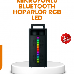 Mey İthalat® Bluetooth Işıklı Hoparlör – 2x5W Güç | USB + TF Kart + FM Radyo | Siyah Renk