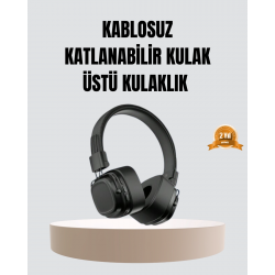 Mey İthalat® Bluetooth Kablosuz Kulak Üstü Kulaklık Katlanabilir Konforlu ve Şık Tasarımlı
