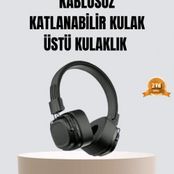 Mey İthalat® Bluetooth Kablosuz Kulak Üstü Kulaklık Katlanabilir Konforlu ve Şık Tasarımlı