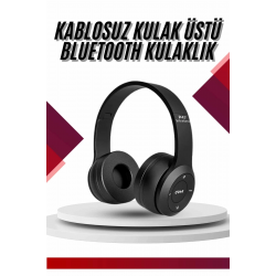 Mey İthalat® Bluetooth Kablosuz Kulaklık Siyah Wireless 5.0 Kulak Üstü Uzun Pil Ömrü