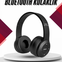 Mey İthalat® Bluetooth Kablosuz Kulaklık Siyah Wireless 5.0 Kulak Üstü Uzun Pil Ömrü