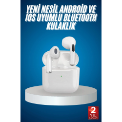 Mey İthalat® Bluetooth Kulaklık Beyaz Çağrı Cevaplama Dokunmatik Kontrol Kablosuz