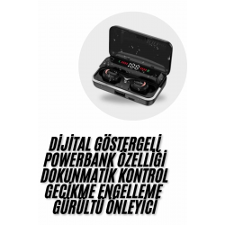 Mey İthalat® Bluetooth Kulaklık Dijital Şarj Göstergeli Powerbankli Bass Özellikli Kablosuz Kulakiçi 5.1 Mikrofonlu