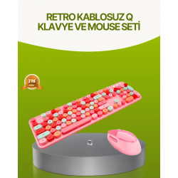 Mey İthalat® Bluetooth Retro Kablosuz Klavye ve Mouse Seti – 3 Cihaz Bağlantılı, Sessiz Tuş, Uzun Pil Ömrü