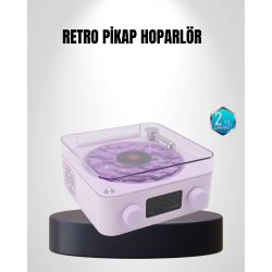 Mey İthalat® Bluetooth Retro Pikap Hoparlör 360 Derece Ses Projektörlü Gece Lambası Çok Fonksiyonlu