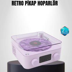Mey İthalat® Bluetooth Retro Pikap Hoparlör 360 Derece Ses Projektörlü Gece Lambası Çok Fonksiyonlu