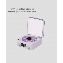 Mey İthalat® Bluetooth Retro Pikap Hoparlör 360 Derece Ses Projektörlü Gece Lambası Çok Fonksiyonlu