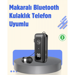 Mey İthalat® Bluetooth 5.2 Kablolu Makaralı Kulaklık | Dijital Ekran ve Titreşimli Bildirim