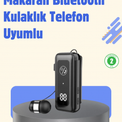 Mey İthalat® Bluetooth 5.2 Kablolu Makaralı Kulaklık | Dijital Ekran ve Titreşimli Bildirim