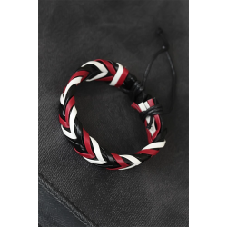 Mey İthalat® Bordo Beyaz Siyah Örgü Deri Erkek Bileklik