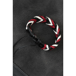 Mey İthalat® Bordo Beyaz Siyah Örgü Deri Erkek Bileklik