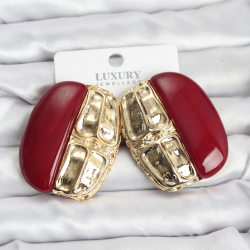 Mey İthalat® Bordo Renk Pirinç Vintage Kadın Küpe