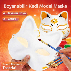 Mey İthalat® Boyanabilir Kedi Model Maske – Kendi Tasarımını Oluştur