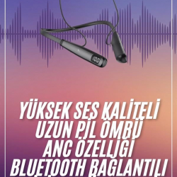 Mey İthalat® Boyun Askılı 100 Saat Kablosuz Kulaklık Göstergeli Bluetooth Kulaklık