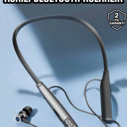 Mey İthalat® Boyun Askılı Bluetooth Kulaklık Uzun Şarj Süreli Dijital Göstergeli Kablolu