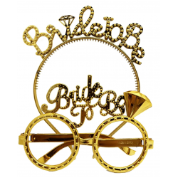 Mey İthalat® Bride To Be Yazılı Taç ve Bride To Be Yazılı Gözlük Seti Altın Renk