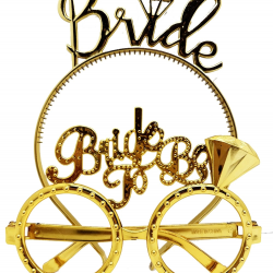Mey İthalat® Bride Yazılı Taç ve Bride To Be Yazılı Gözlük Seti Altın Renk