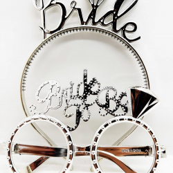 Mey İthalat® Bride Yazılı Taç ve Bride To Be Yazılı Gözlük Seti Gümüş Renk