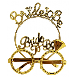 Mey İthalat® Bride To Be Yazılı Taç ve Bride To Be Yazılı Gözlük Seti Altın Renk